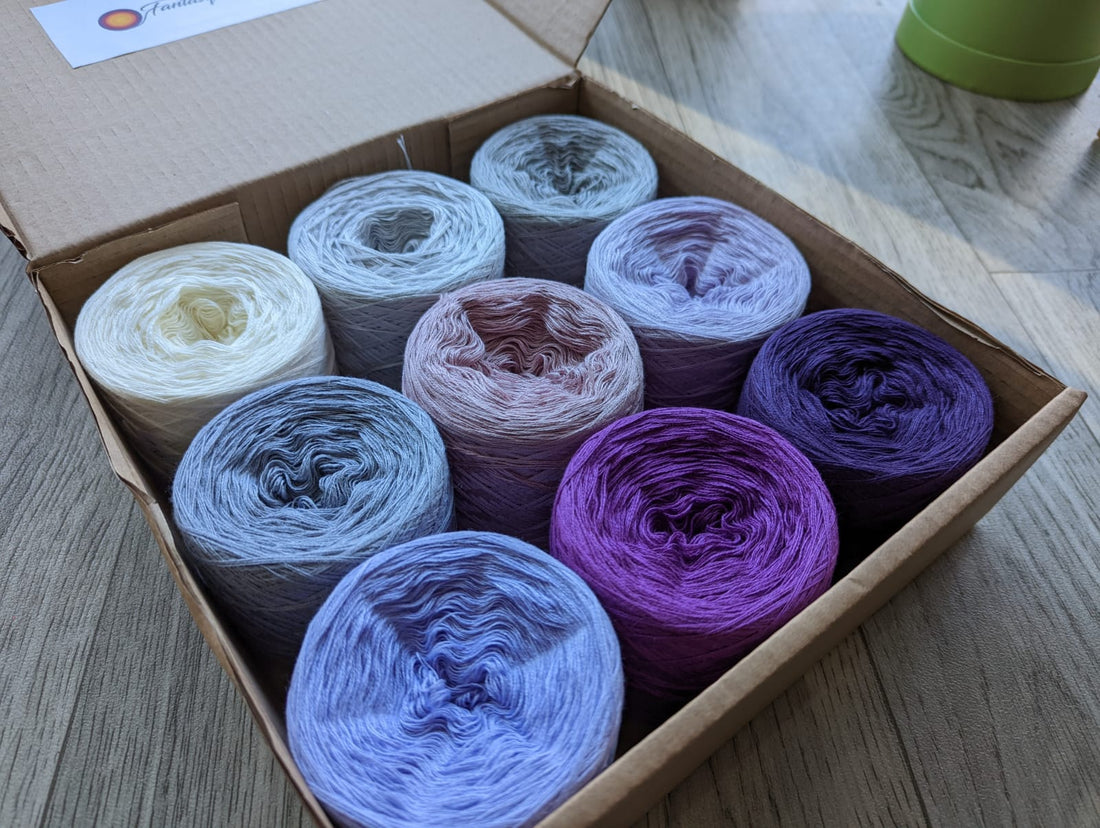 Yarn Collection Box Ice Yarn Box - Cotton/Acrylic - 9x 500m Yarn Cakes (100g) - Colourful ...