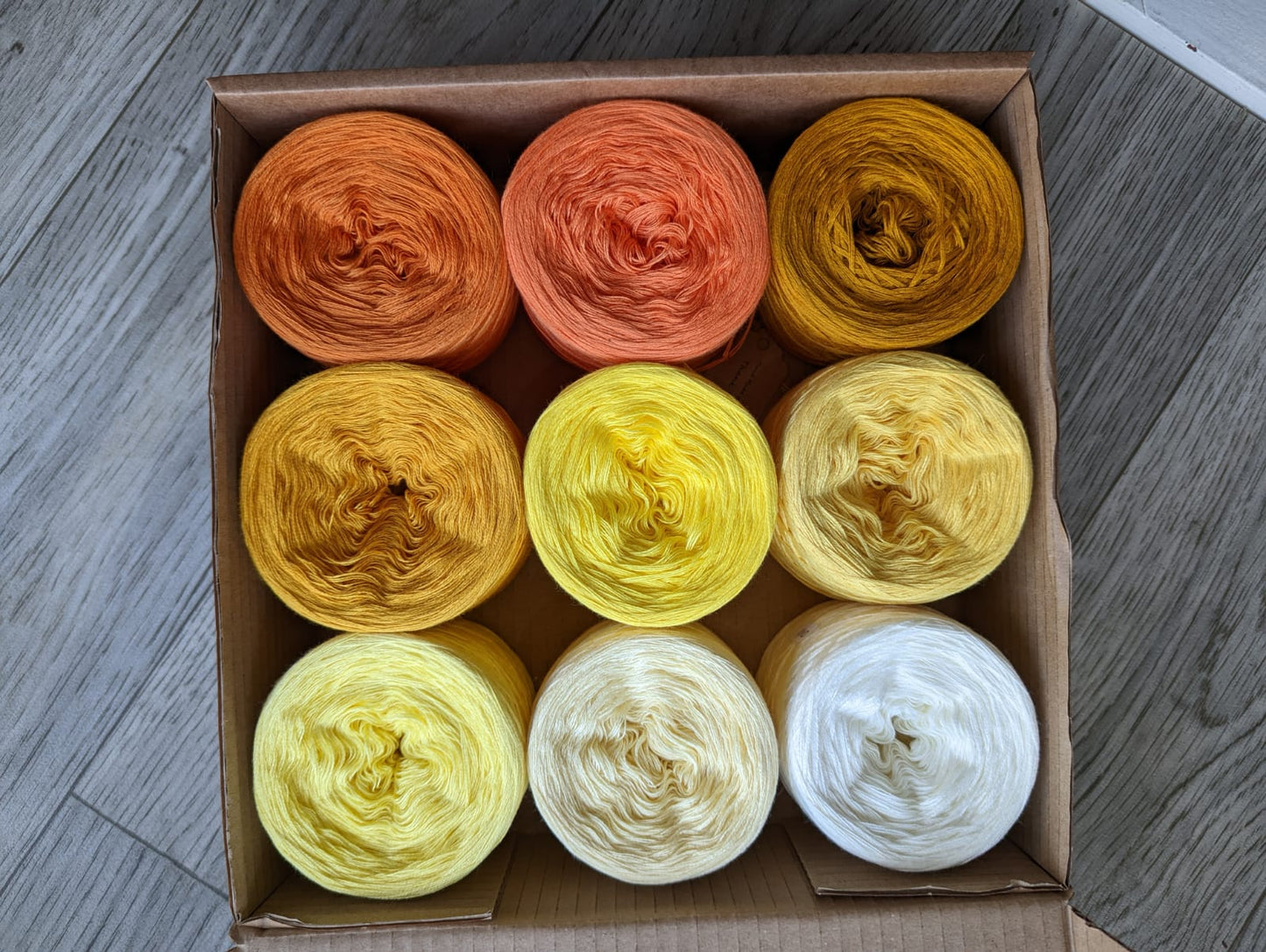 Yellows Yarn Box - Cotton/Acrylic - 9x 500m Yarn Cakes (100g) - Colourful Yarn Box Perfect for Granny Square and Other Projects