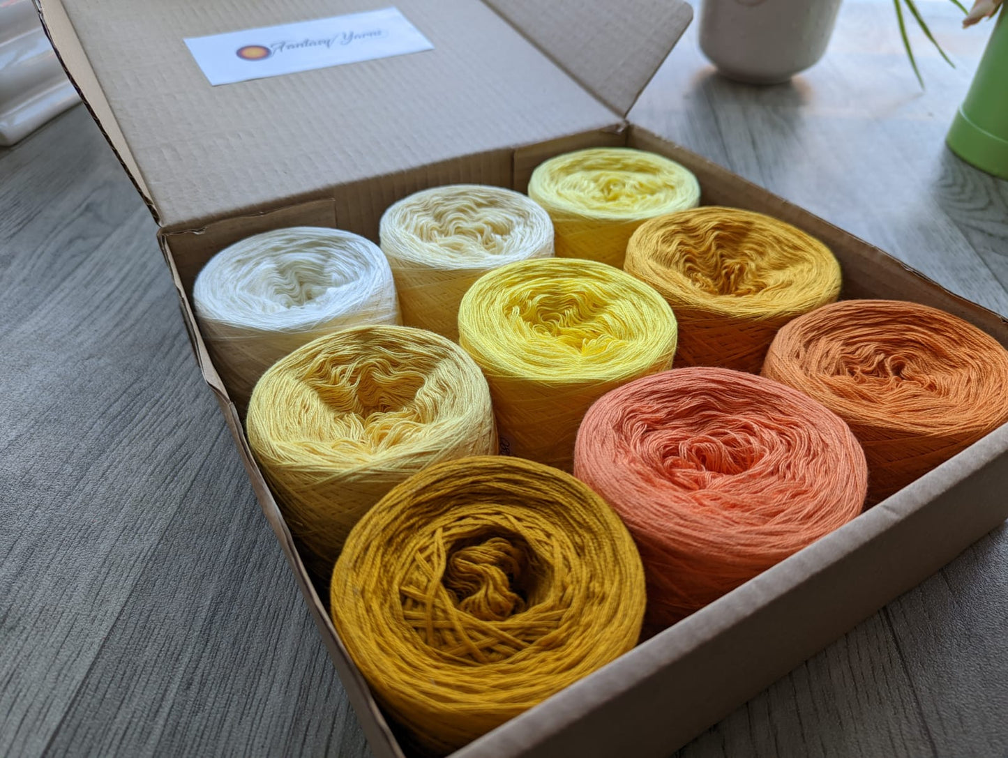 Yellows Yarn Box - Cotton/Acrylic - 9x 500m Yarn Cakes (100g) - Colourful Yarn Box Perfect for Granny Square and Other Projects