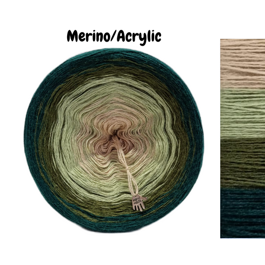 Green Forest - M/A005 - Merino/Acrylic - Gradient Cake Yarn, Ombre Yarn Cake